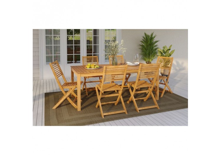 Ensemble repas de jardin SARNO en bois d'eucalyptus 6 places 160 cm 2