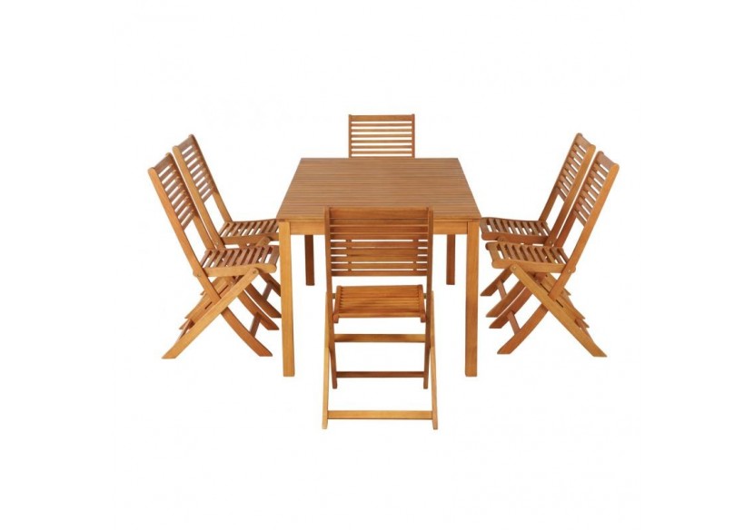 Ensemble repas de jardin SARNO en bois d'eucalyptus 6 places 160 cm