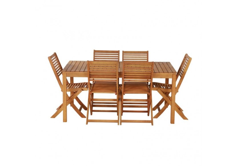 Ensemble repas de jardin SARNO en bois d'eucalyptus 6 places 160 cm