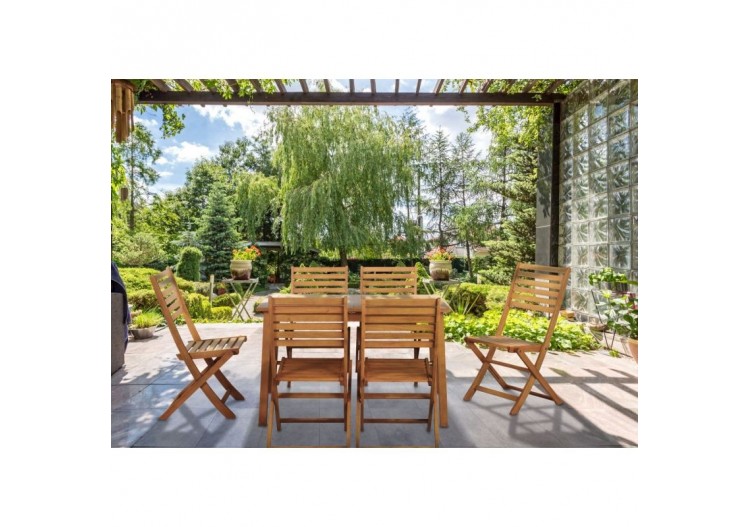 Ensemble repas PRATO en bois d'eucalyptus 6 places 120-180 cm 2