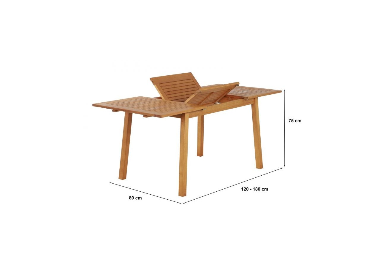 Ensemble repas PRATO en bois d'eucalyptus 6 places 120-180 cm