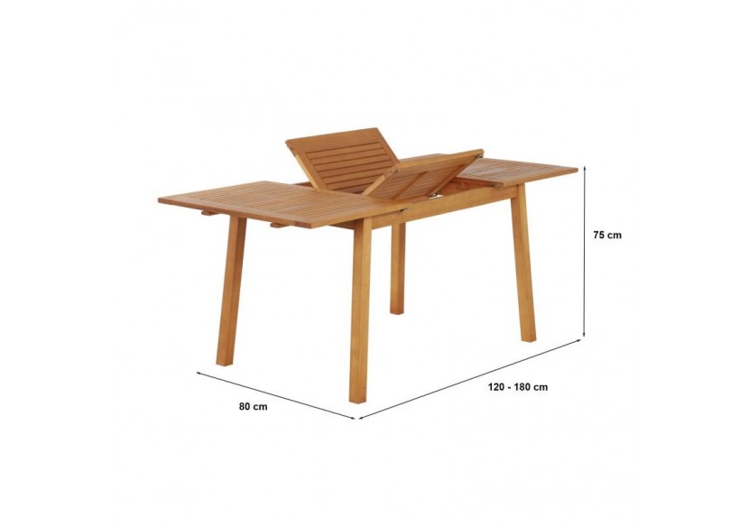 Ensemble repas PRATO en bois d'eucalyptus 6 places 120-180 cm