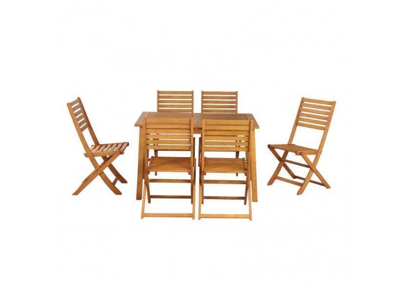 Ensemble repas PRATO en bois d'eucalyptus 6 places 120-180 cm