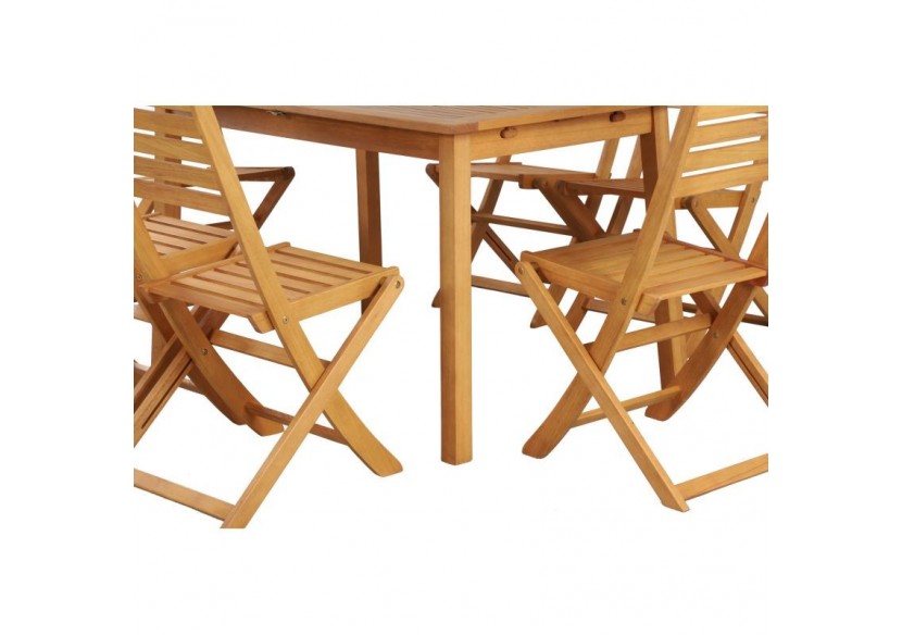 Ensemble repas PRATO en bois d'eucalyptus 6 places 120-180 cm