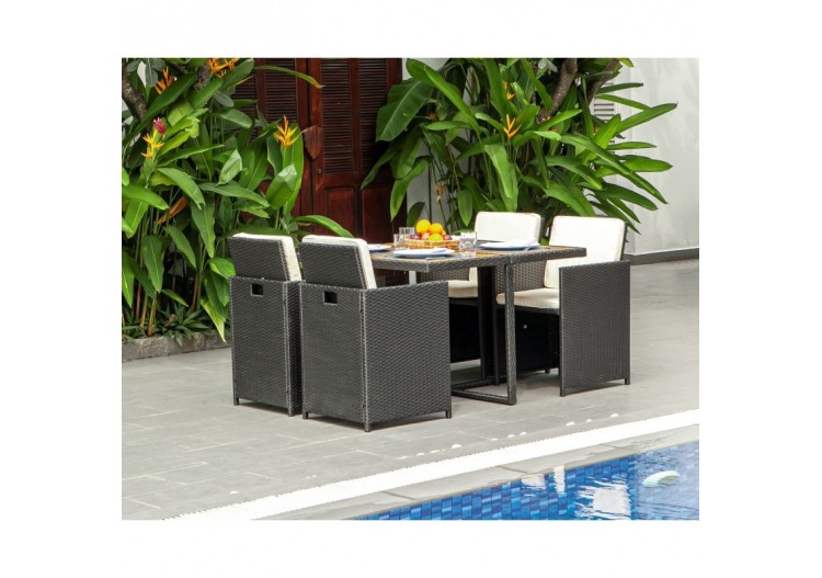 Ensemble repas DAKOTASET en résine tressée et bois 4 places 2