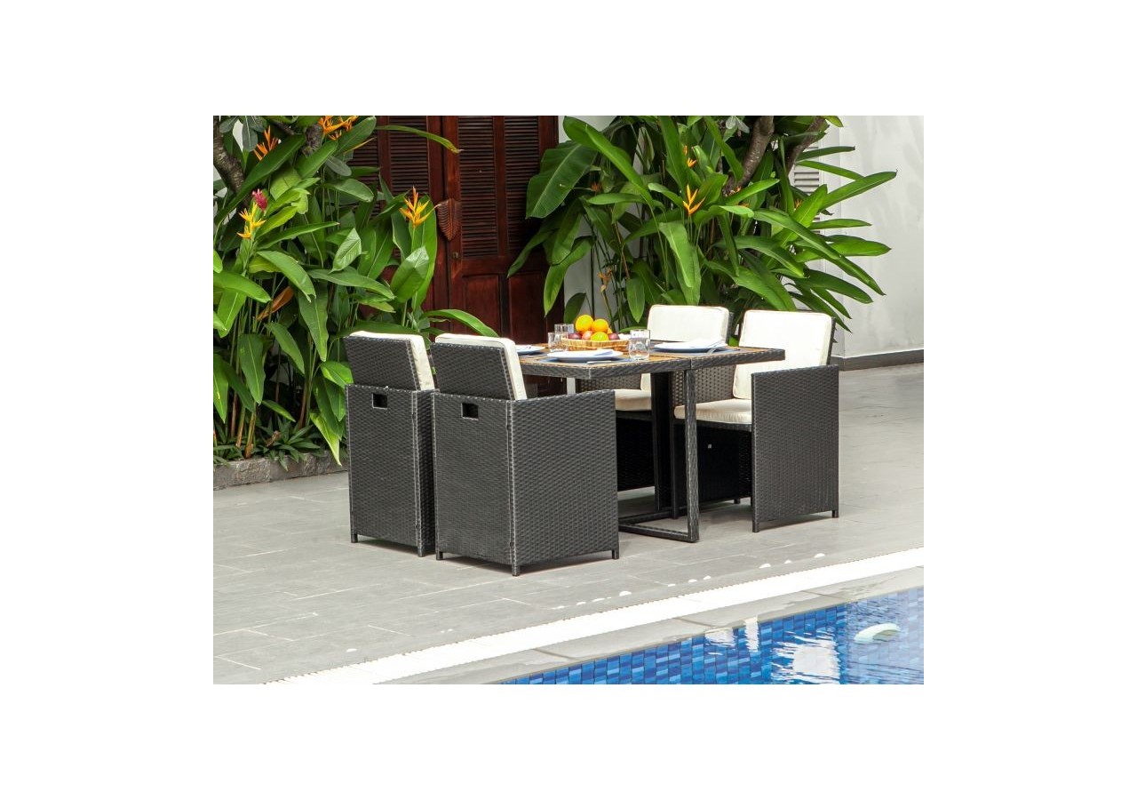 Ensemble repas DAKOTASET en résine tressée et bois 4 places