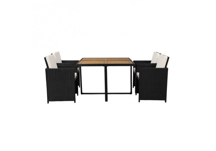 Ensemble repas DAKOTASET en résine tressée et bois 4 places