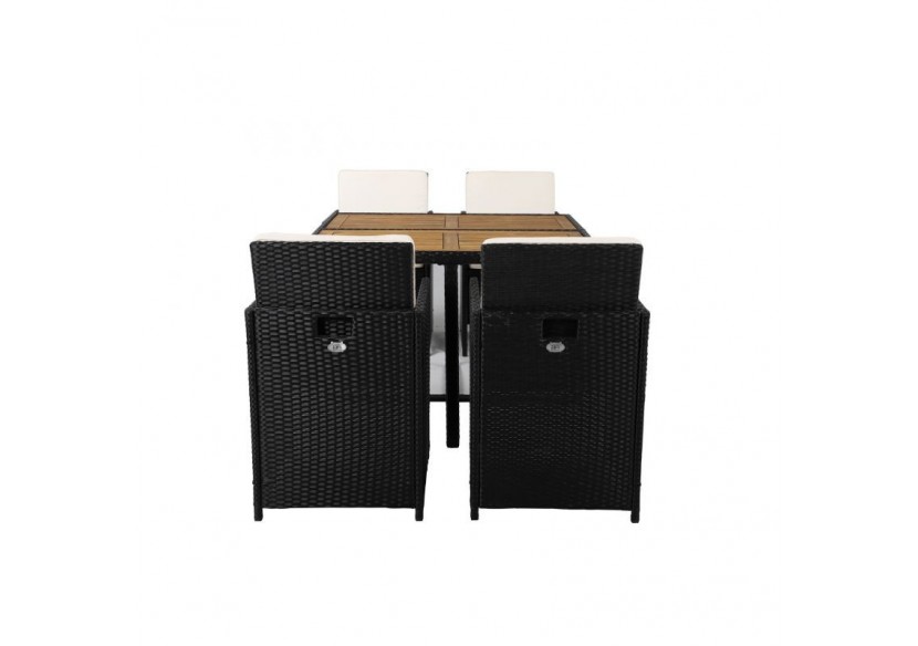 Ensemble repas DAKOTASET en résine tressée et bois 4 places