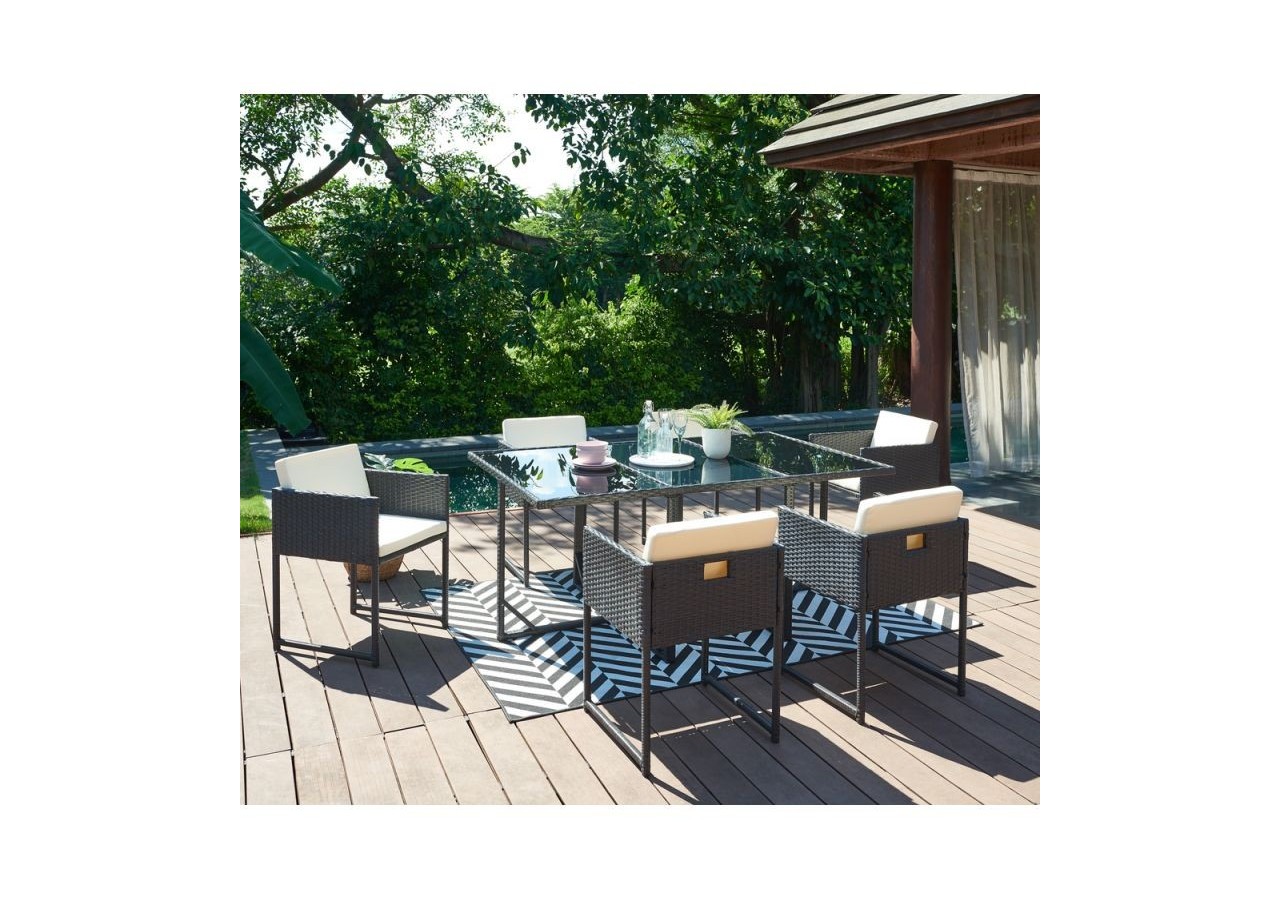 Ensemble repas FLORIDA en acier et résine tressée 6 places