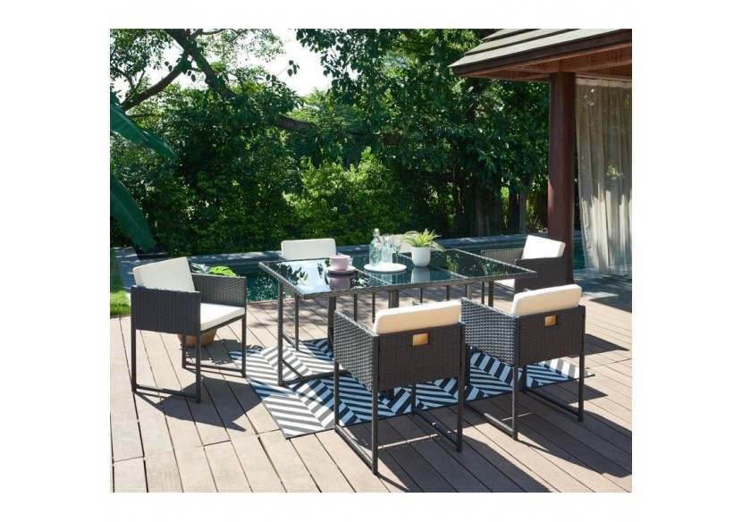 Ensemble repas FLORIDA en acier et résine tressée 6 places