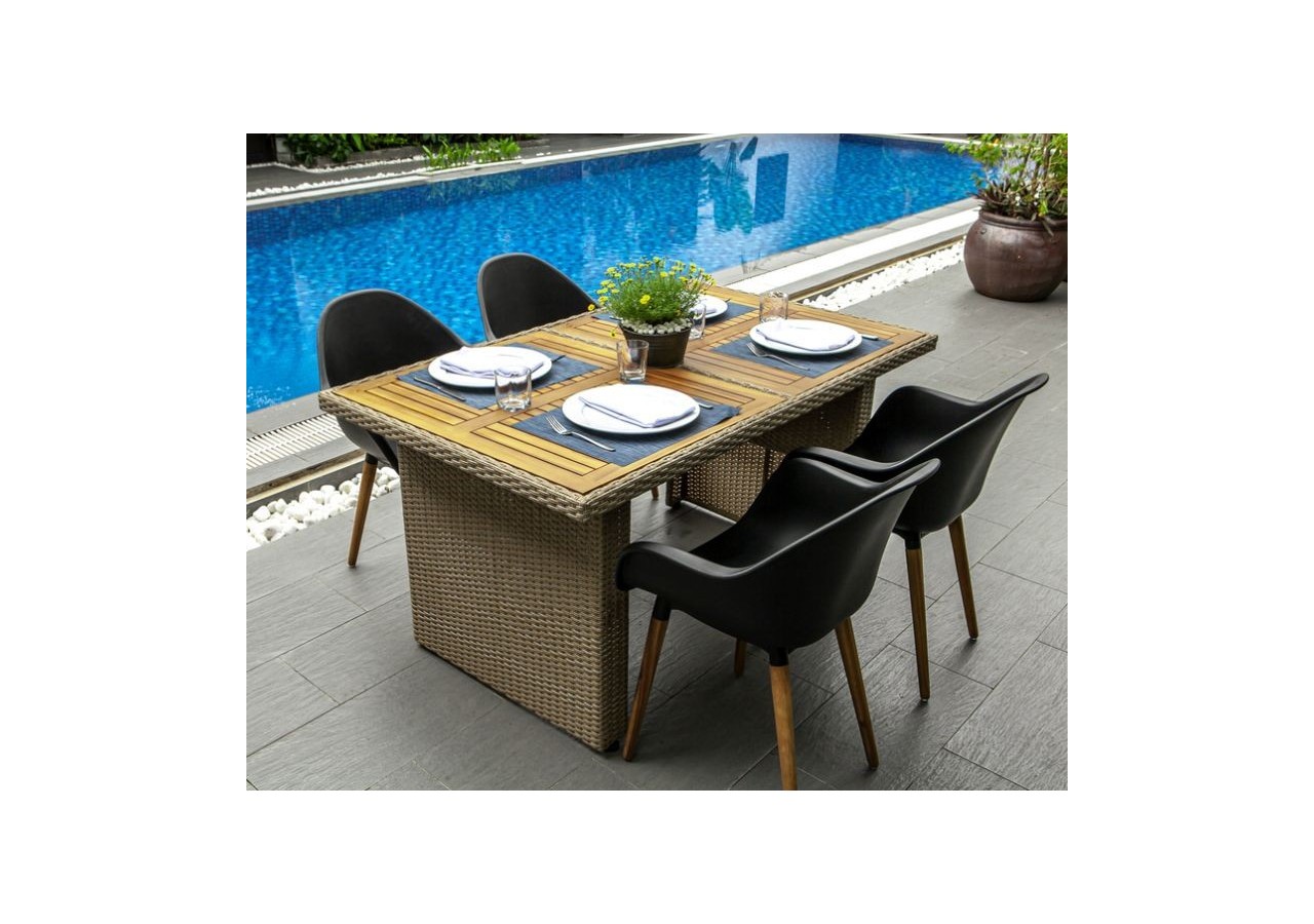 Lot 2 chaises de jardin KIRA en plastique et pieds bois coloris noir