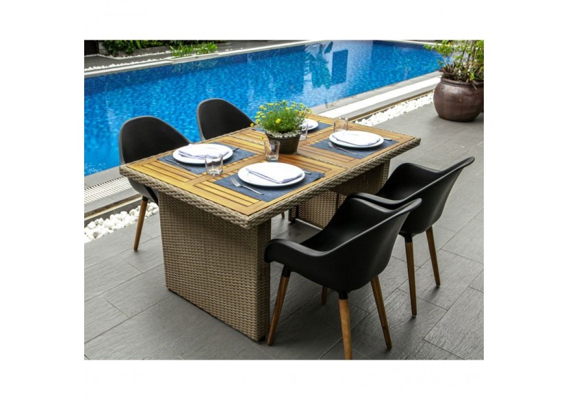 Lot 2 chaises de jardin KIRA en plastique et pieds bois coloris noir