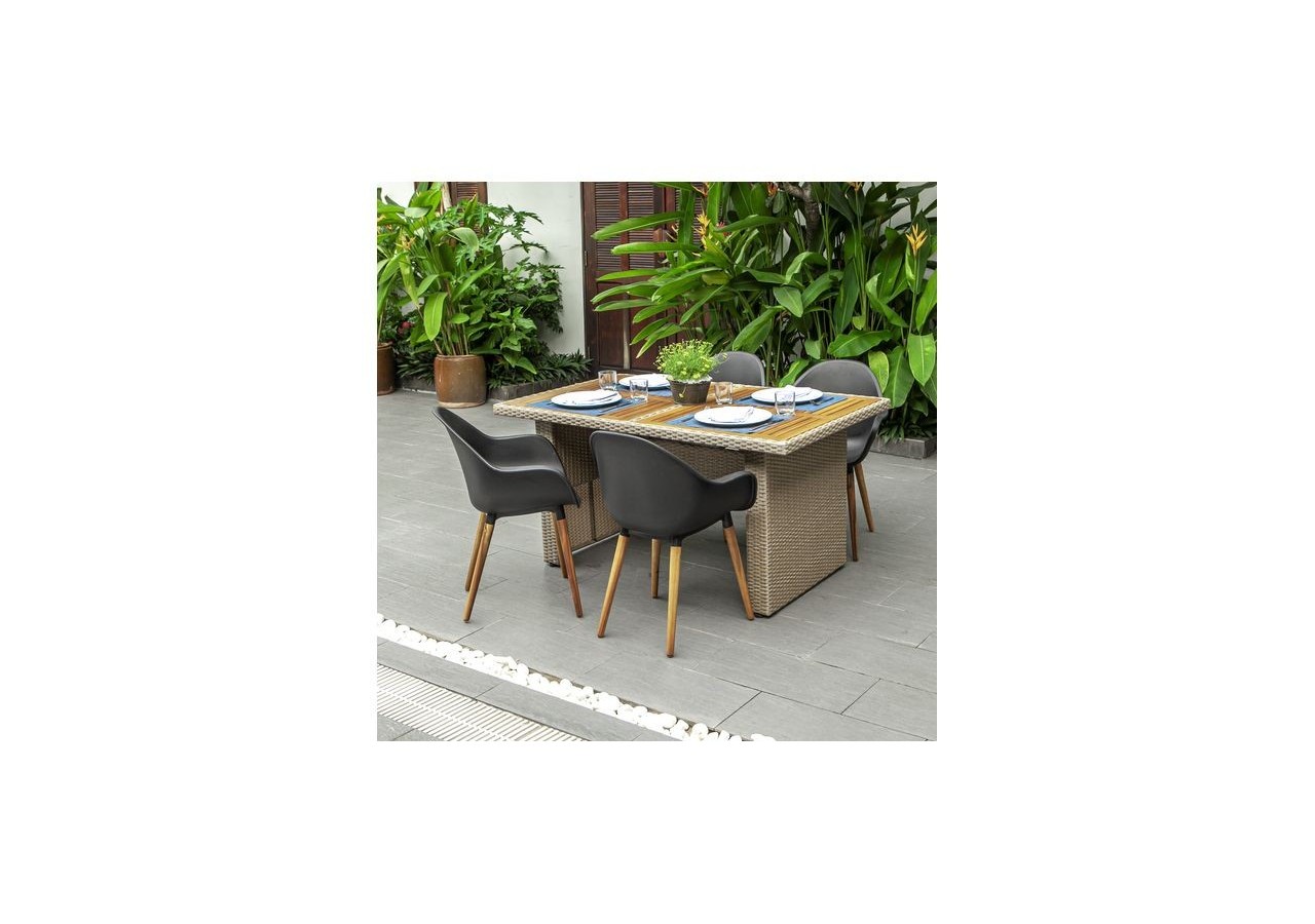 Lot 2 chaises de jardin KIRA en plastique et pieds bois coloris noir