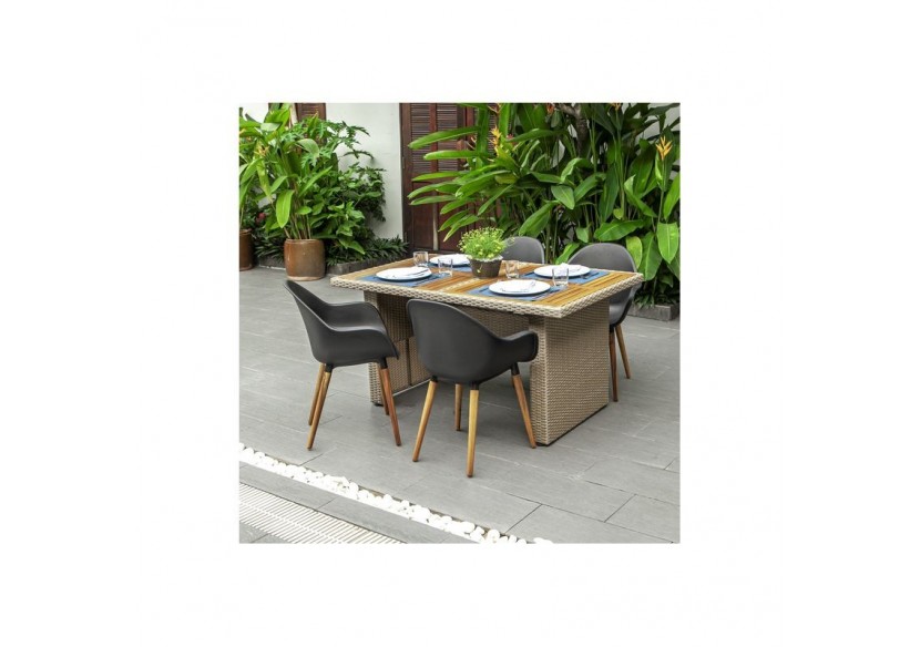 Lot 2 chaises de jardin KIRA en plastique et pieds bois coloris noir