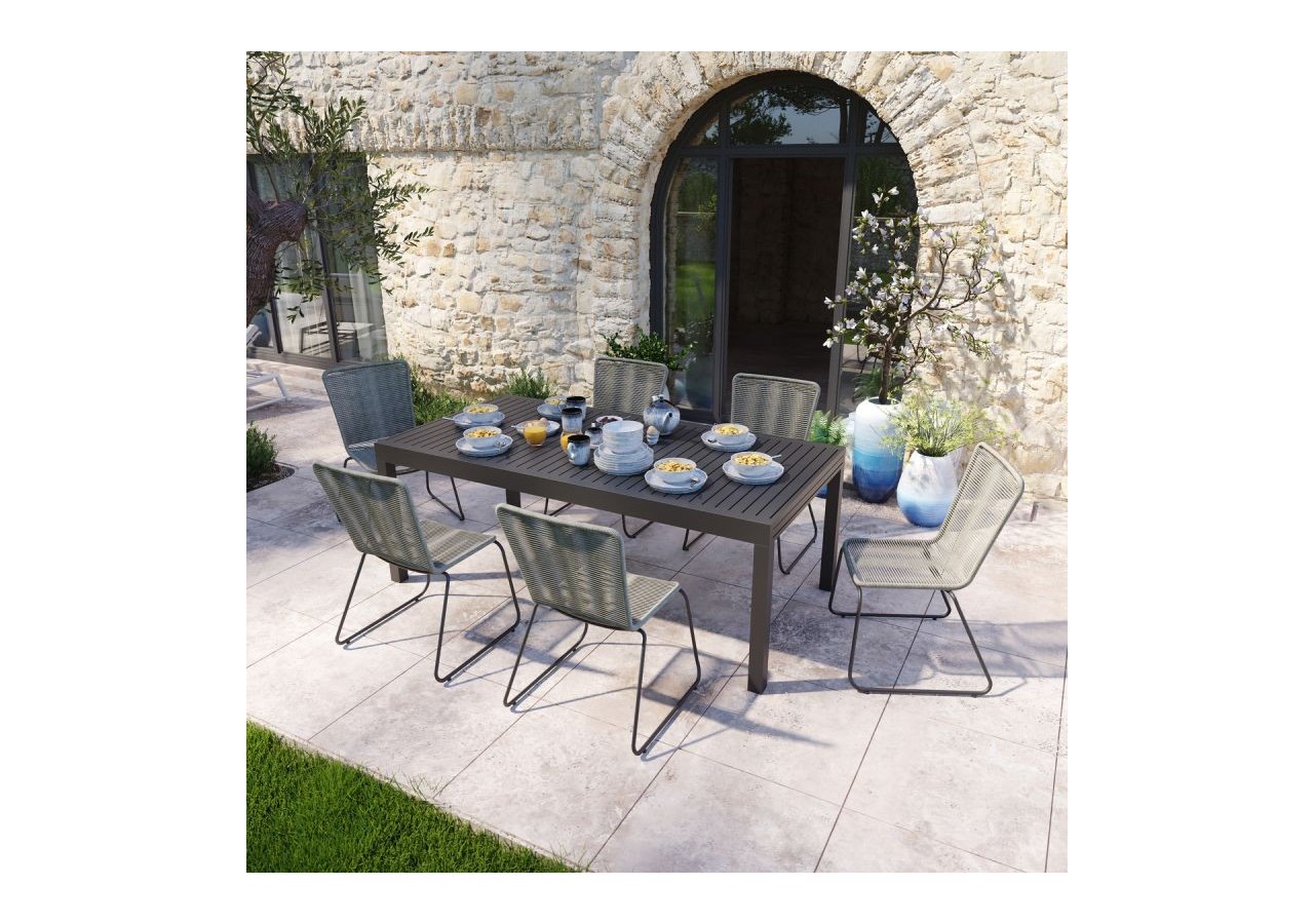 Lot 6 chaises de jardin ERIN en métal et corde coloris naturel