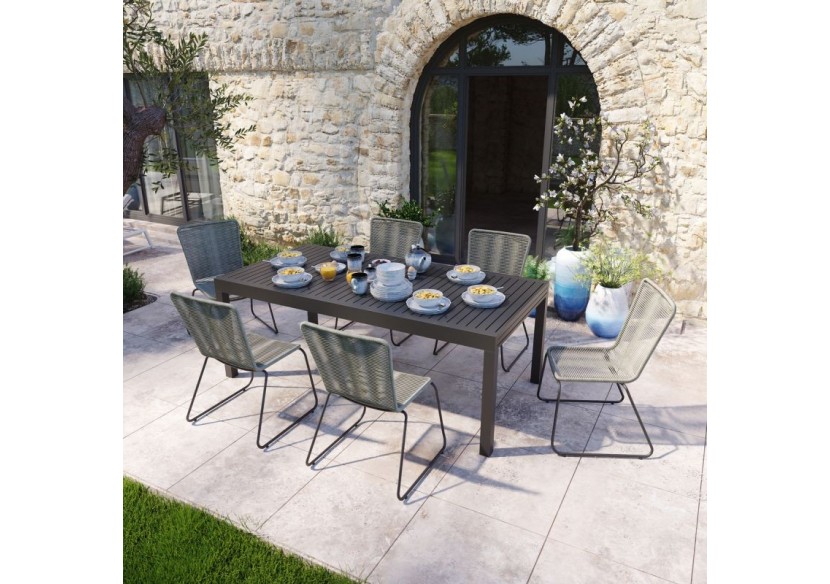 Lot 6 chaises de jardin ERIN en métal et corde coloris naturel