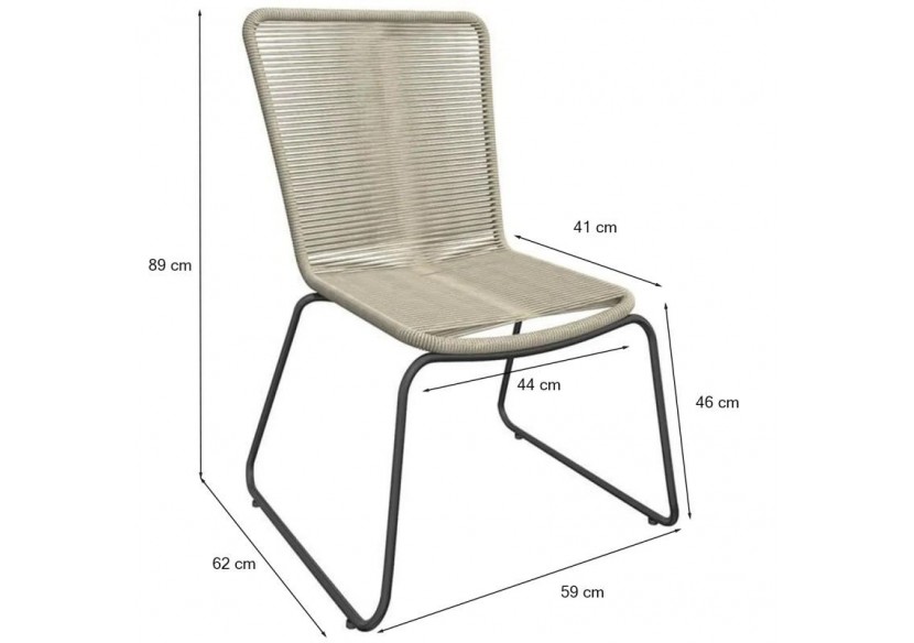 Lot 6 chaises de jardin ERIN en métal et corde coloris naturel