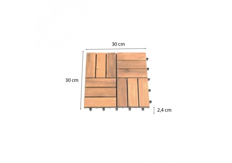 Lot de 33 dalles bois d'acacia 30x30 cm format mosaïque