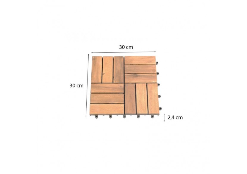 Lot de 33 dalles bois d'acacia 30x30 cm format mosaïque