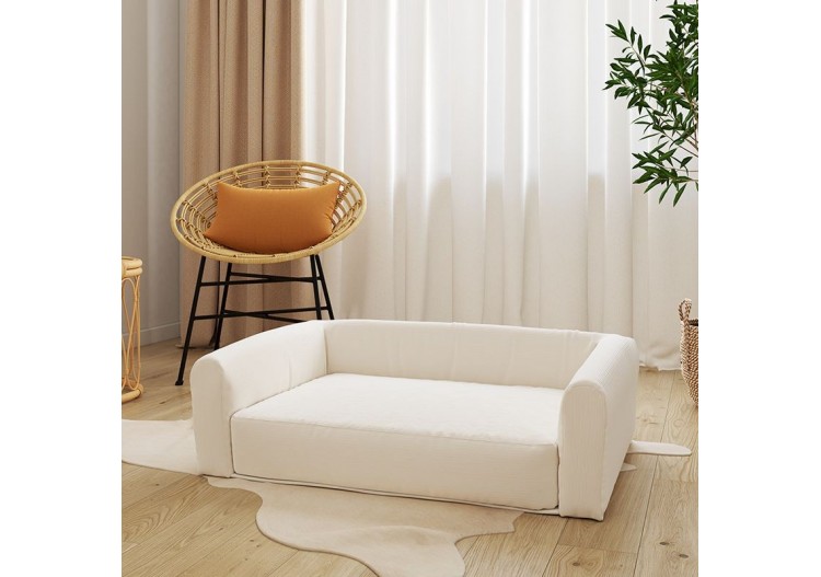 Panier pour chien LEONARD en tissu velours côtelé beige taille L 2