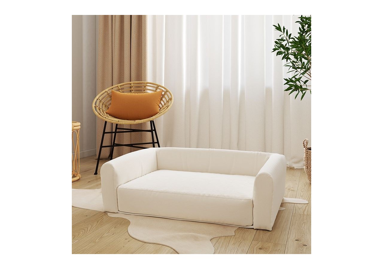 Panier pour chien LEONARD en tissu velours côtelé beige taille L