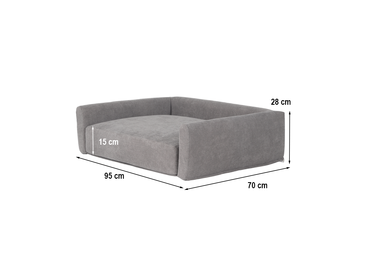 Panier pour chien LEONARD en tissu velours côtelé gris taille L