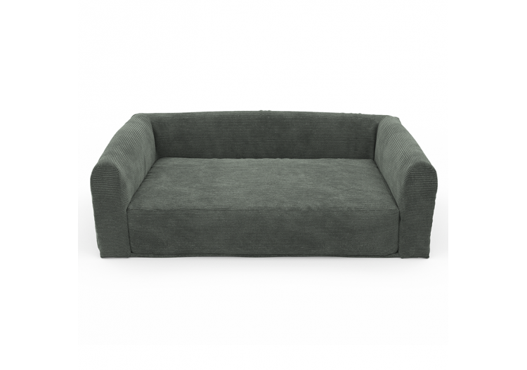 Panier pour chien LEONARD en tissu velours côtelé vert taille L