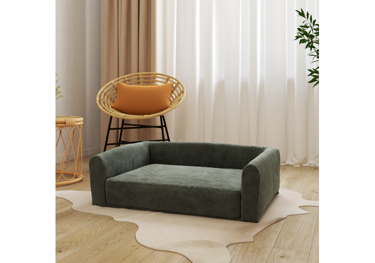 Panier pour chien LEONARD en tissu velours côtelé vert taille L 2