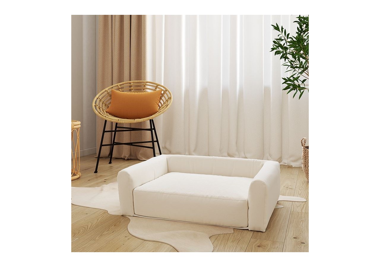 Panier pour chien LEONARD en tissu velours côtelé beige taille M