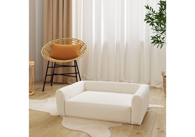 Panier pour chien LEONARD en tissu velours côtelé beige taille M