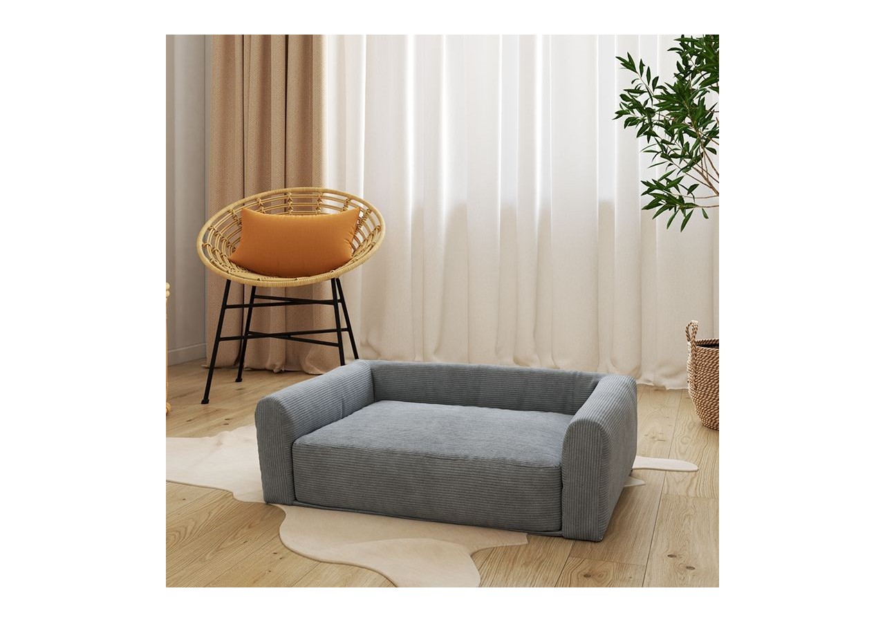 Panier pour chien LEONARD en tissu velours côtelé gris taille M