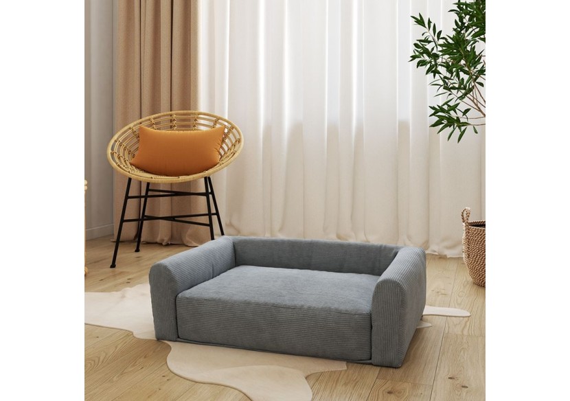 Panier pour chien LEONARD en tissu velours côtelé gris taille M