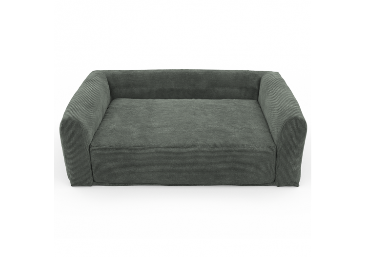 Panier pour chien LEONARD en tissu velours côtelé vert taille M