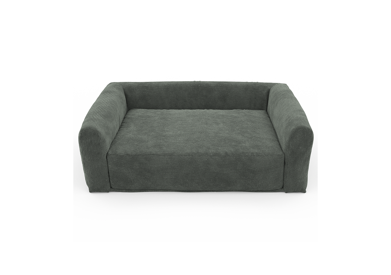 Panier pour chien LEONARD en tissu velours côtelé vert taille M