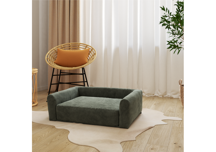 Panier pour chien LEONARD en tissu velours côtelé vert taille M 2