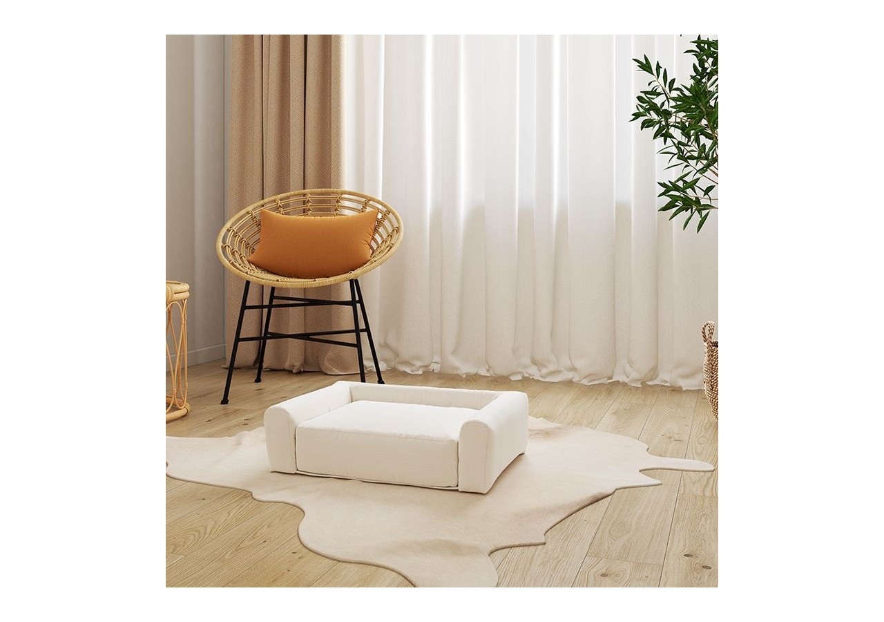 Panier pour chien LEONARD en tissu velours côtelé beige taille S