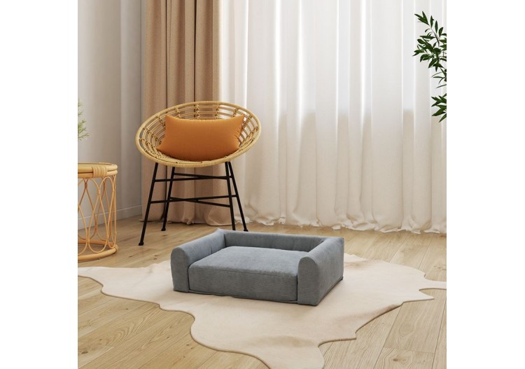 Panier pour chien LEONARD en tissu velours côtelé gris taille S 2