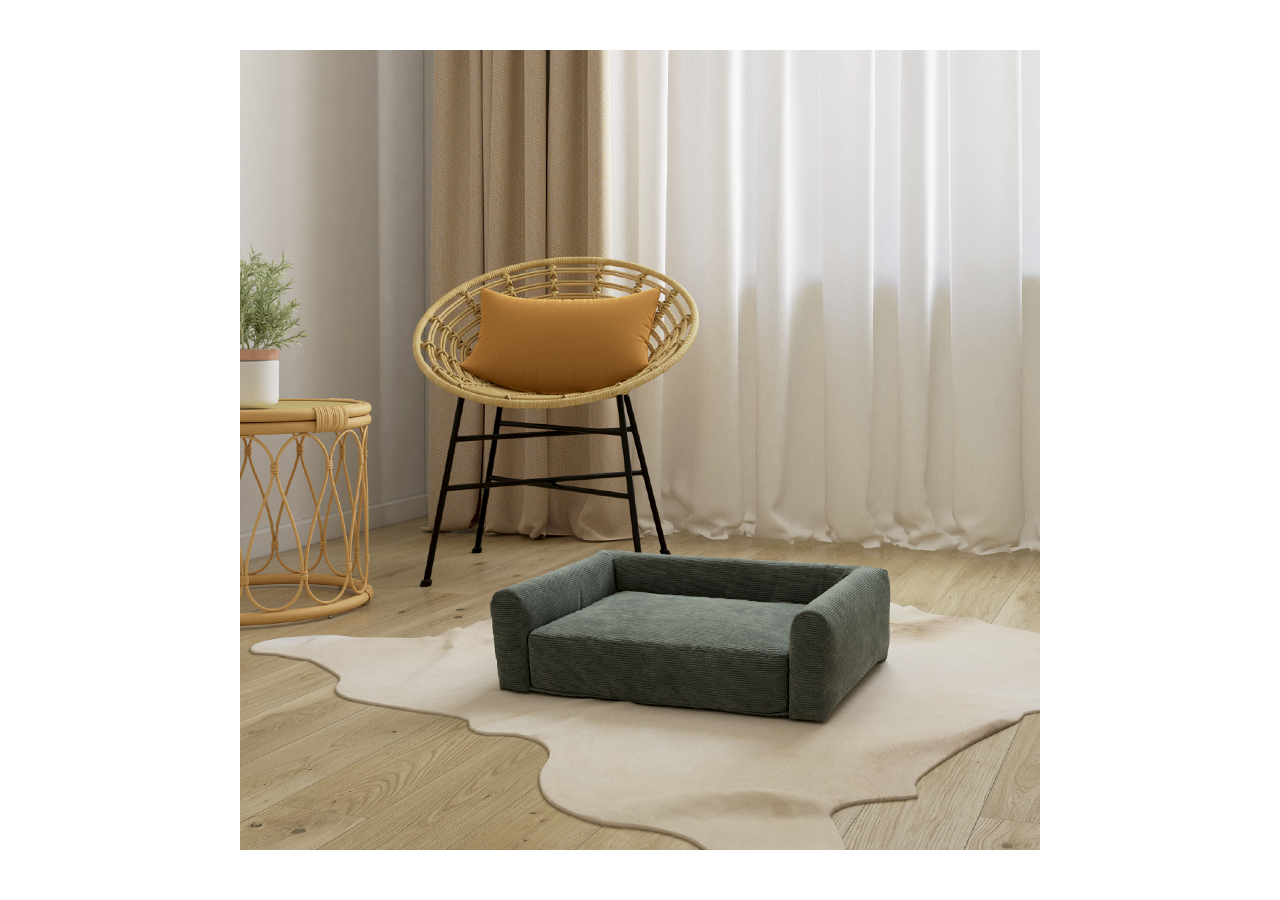 Panier pour chien LEONARD en tissu velours côtelé vert taille S