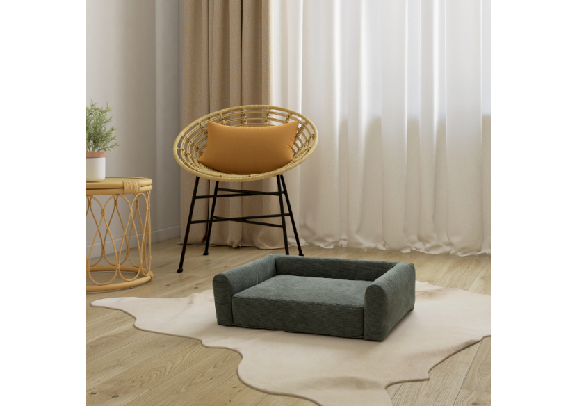 Panier pour chien LEONARD en tissu velours côtelé vert taille S