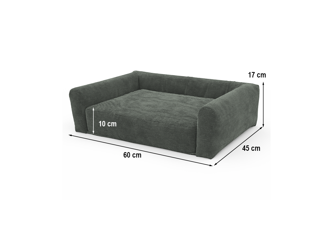 Panier pour chien LEONARD en tissu velours côtelé vert taille S