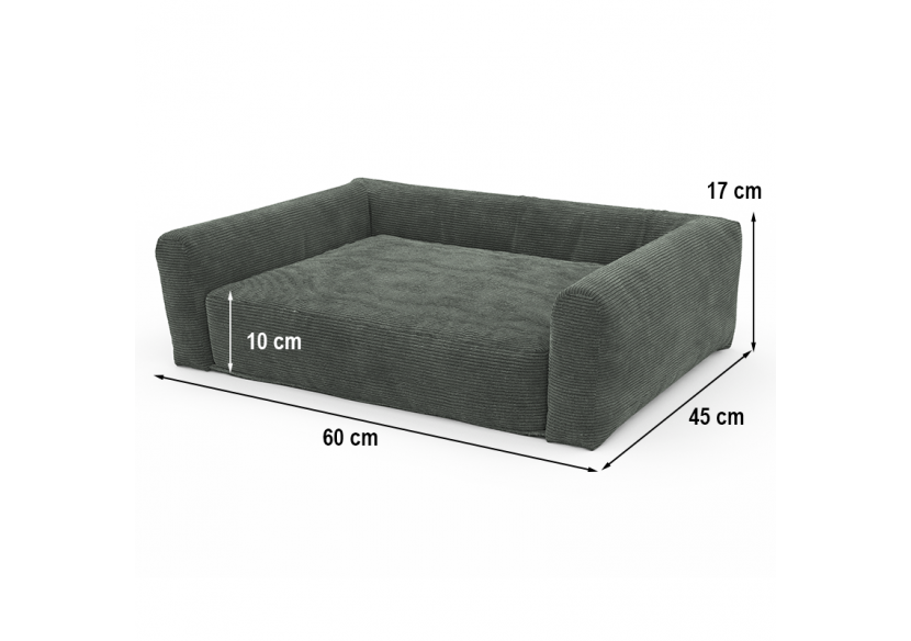 Panier pour chien LEONARD en tissu velours côtelé vert taille S