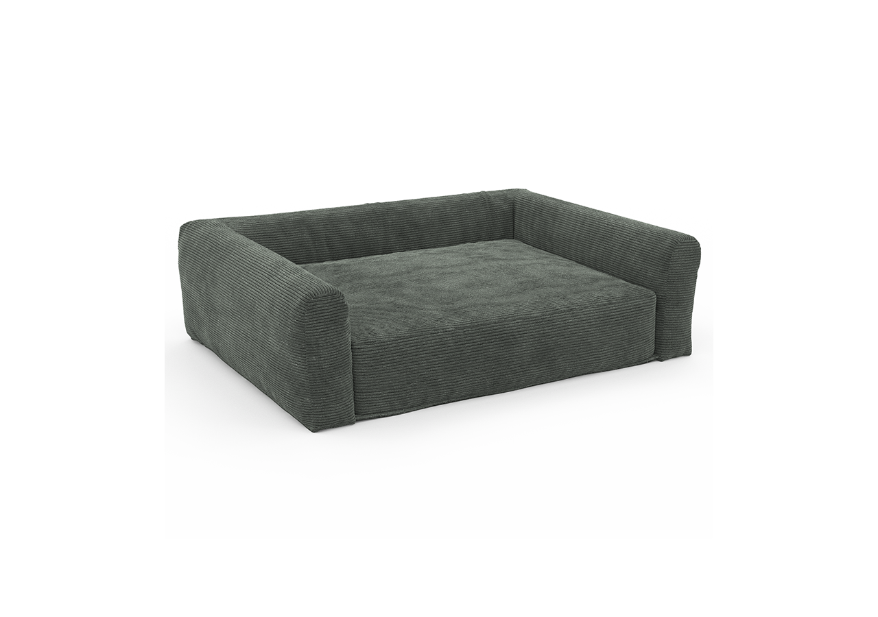 Panier pour chien LEONARD en tissu velours côtelé vert taille S