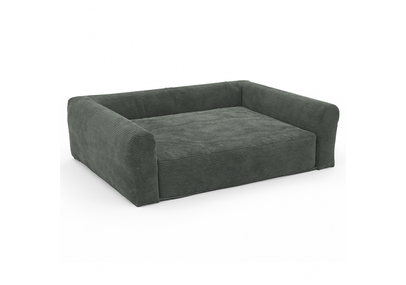 Panier pour chien LEONARD en tissu velours côtelé vert taille S