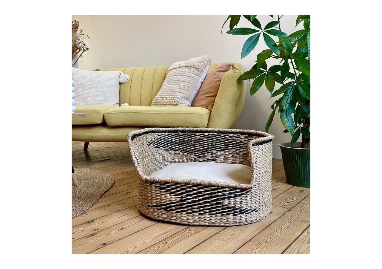 Panier ovale APOLLON pour chien et chat en jonc de mer coussin écru