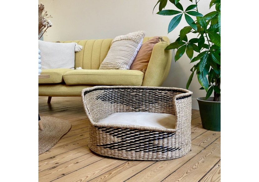 Panier ovale APOLLON pour chien et chat en jonc de mer coussin écru