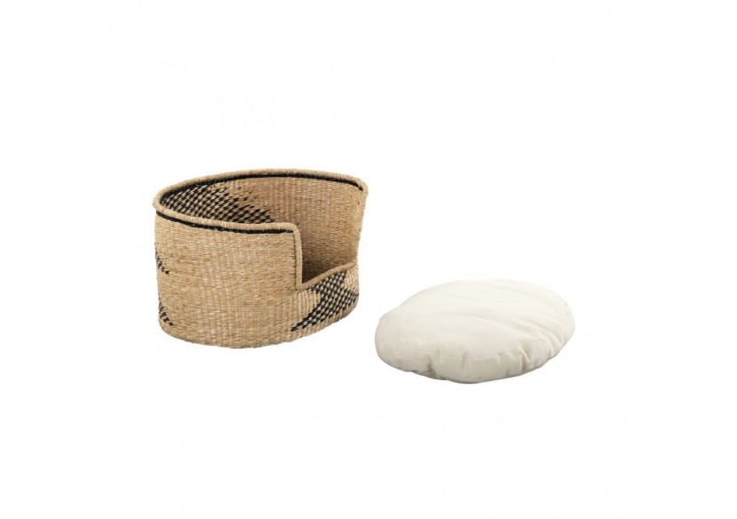 Panier ovale APOLLON pour chien et chat en jonc de mer coussin écru