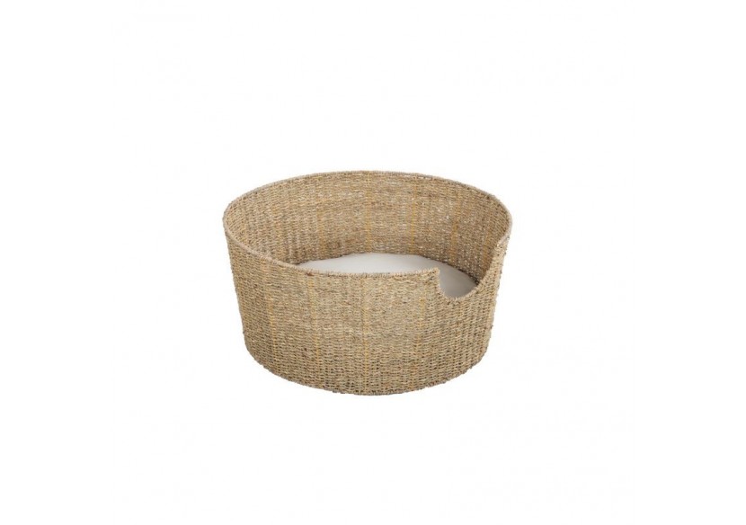Panier rond ATHENA pour chien et chat en jonc de mer coussin écru