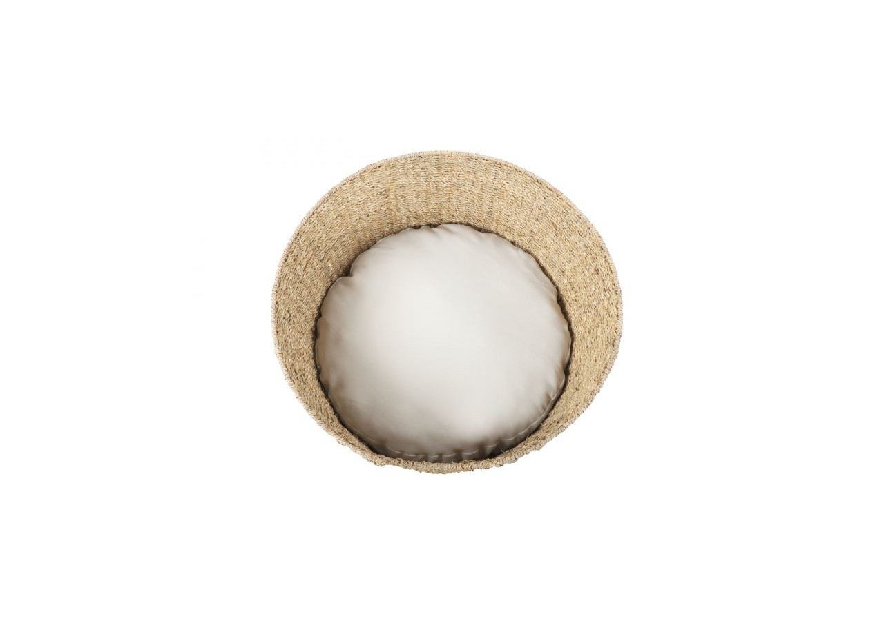 Panier rond ATHENA pour chien et chat en jonc de mer coussin écru