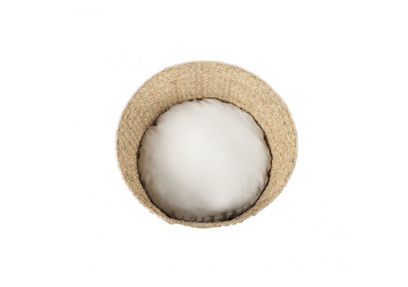 Panier rond ATHENA pour chien et chat en jonc de mer coussin écru