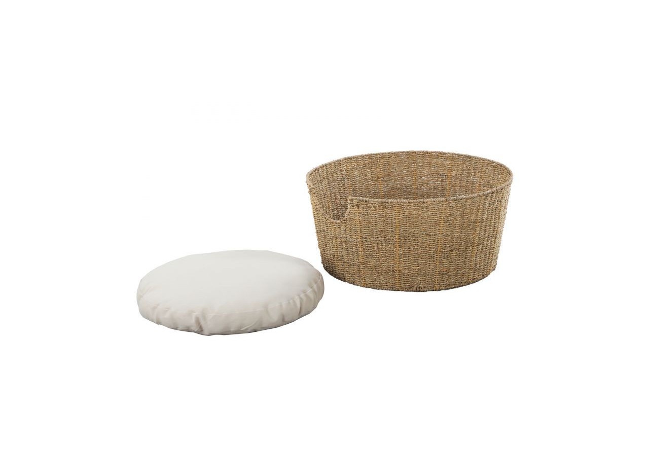 Panier rond ATHENA pour chien et chat en jonc de mer coussin écru